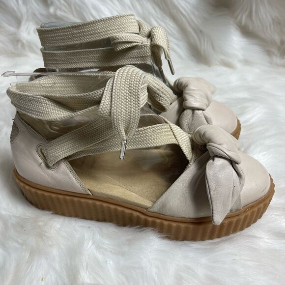 Puma Fenty beige leather creeper lace up with leather bow accent size 7.5 - Picture 3 of 11